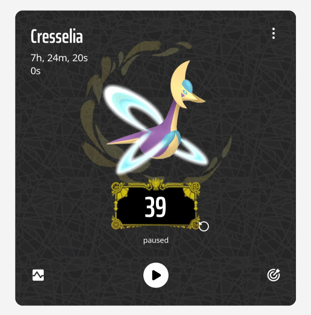 Image of a shiny Cresselia with a log time underneath it