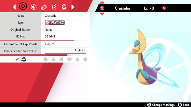 Screenshot of Cresselia's Stat screen