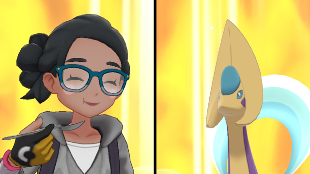 Screenshot of my trainer character and Cresselia sharing a serving a curry