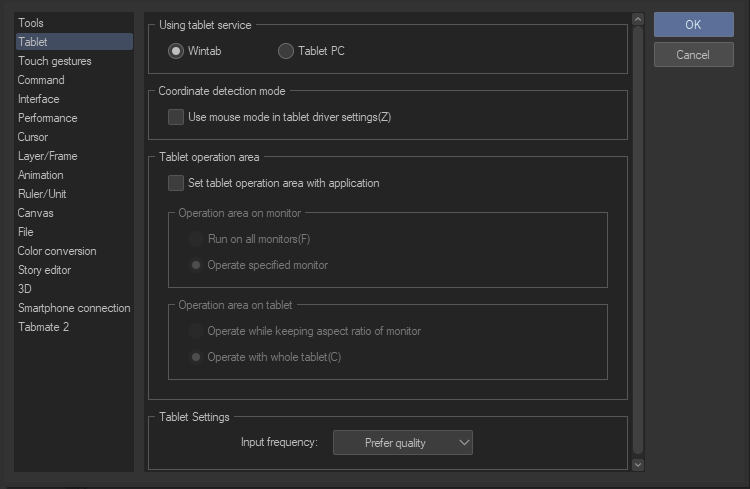 Clip Studio Tablet Settings