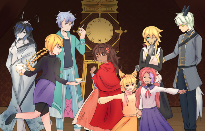 Group drawing of characters from artfight with Ariol.