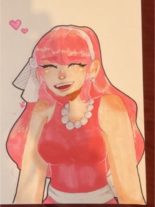 A midshot artfight drawing of Cinder smiling.