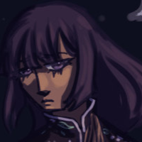 A moody headshot artfight drawing of Ixora.