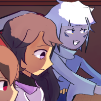 An artfight drawing of Ixora eating at a Denny's with other OCs.