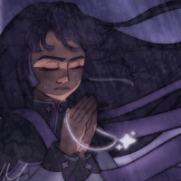A drawing of Ixora praying in the rain.